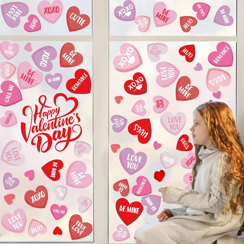 FUULOXE 6 Sheets Valentine's Day Window Clings, Romantic Love Heart Stickers for Home, Office, School Party Glass Decoration - Image 3